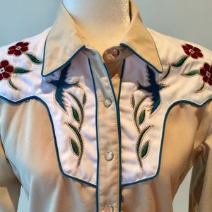 Scully Vintage bird & flowers snap shirt, XS